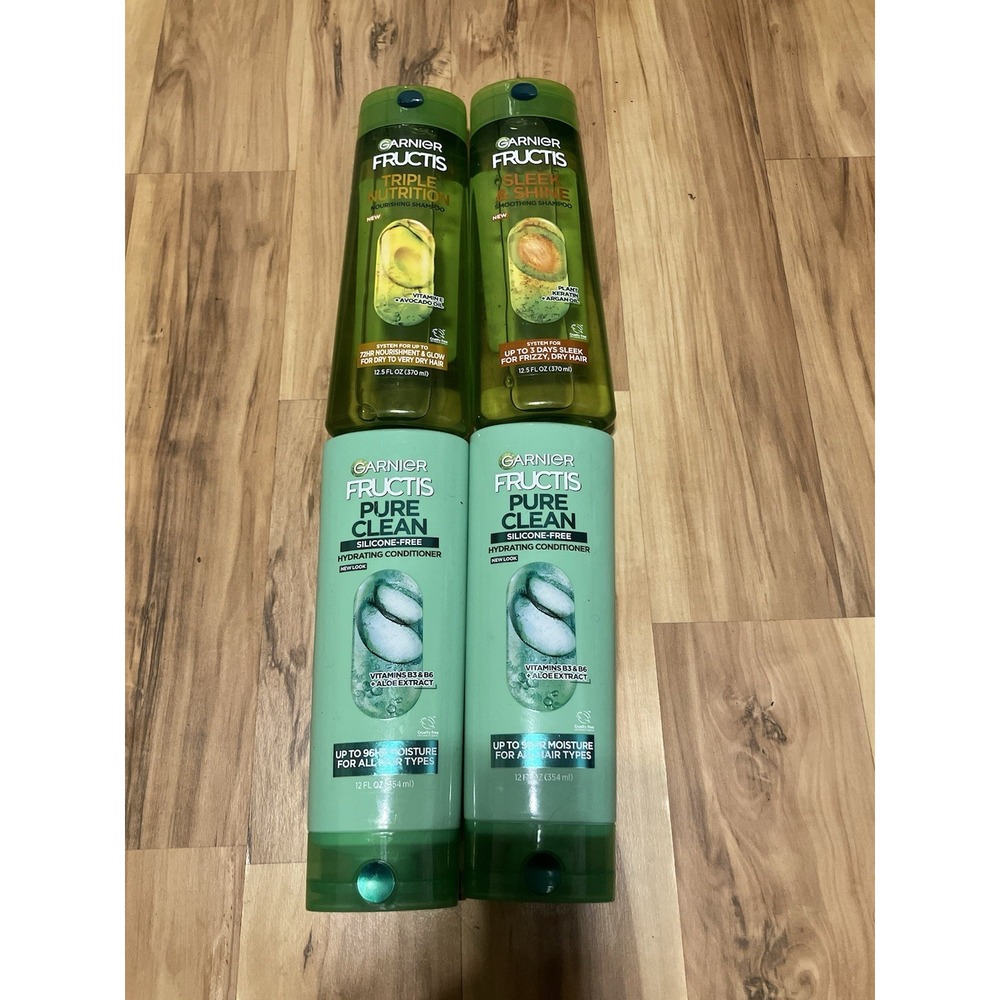 2 Garnier Sleek & Shine Shampoo & 2 Pure Clean Conditioner
